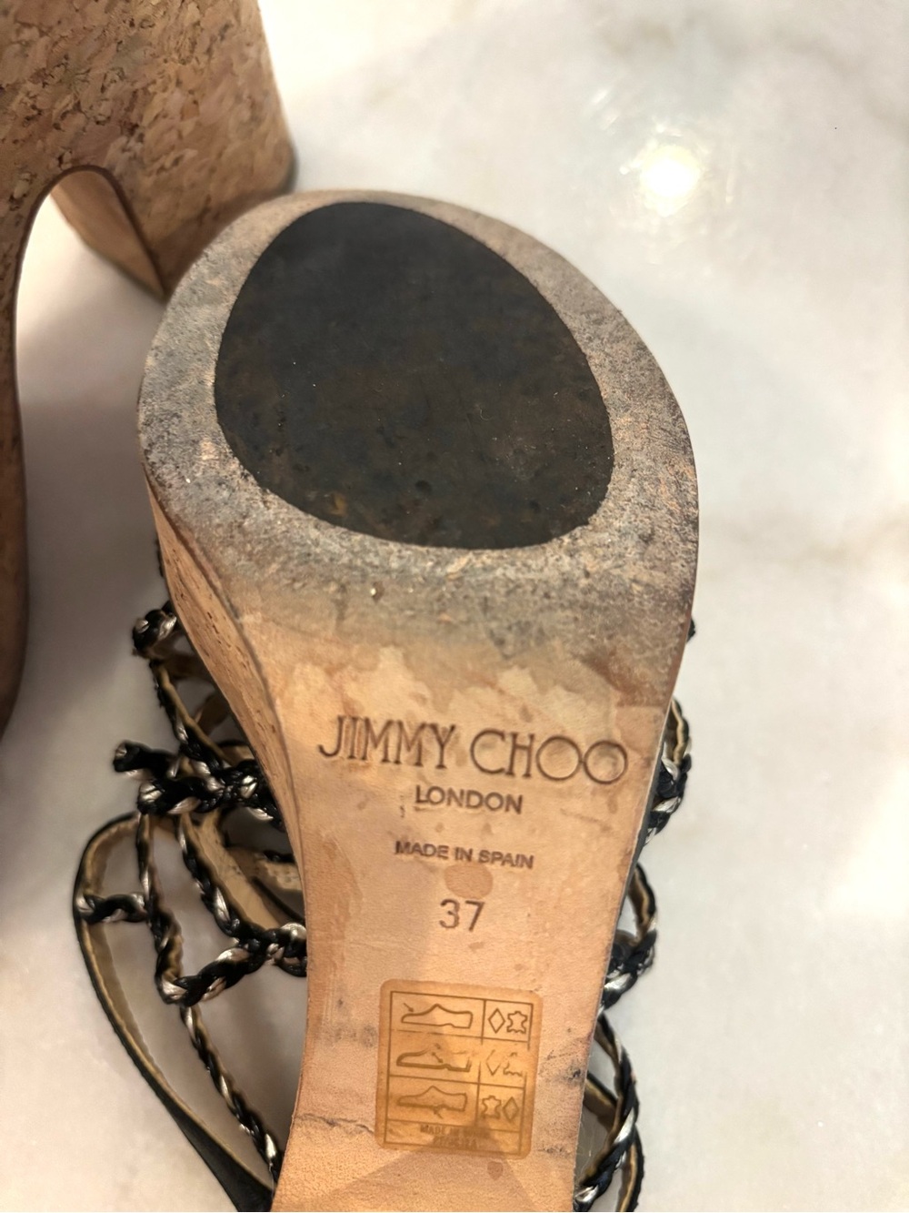 Jimmy Choo Black Braided Rope Wedge Sandals - Picture 3 of 3